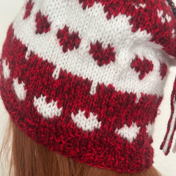 Hand Knits 2 Love Beanie Slouch Hat Hearts Tassel Designer Fairisle Valentines main image 10